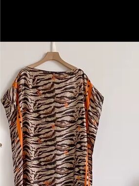Animal Print Maxi Dress with Orange Trim